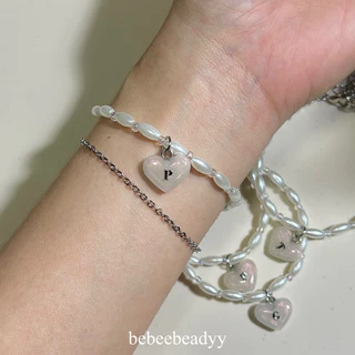 กำไลลูกปัด จี้ตัวอักษร A-Z 🤍🍒 | กำไลลูกปัดมุก | กำไลข้อมือจี้ตัวอักษร