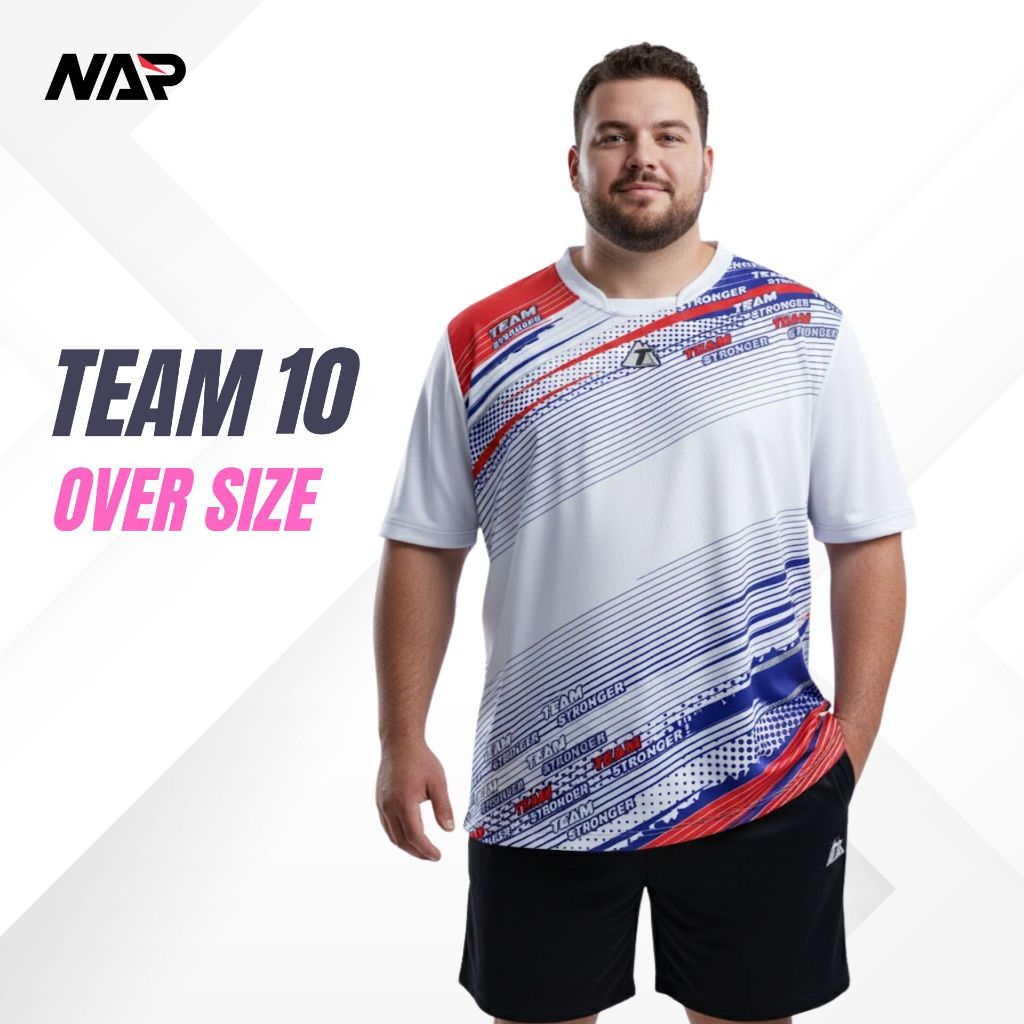 TEAM10 เสื้อกีฬาแขนสั้น เสื้อบอล ผ้าไมโคร ไซส์พิเศษ 3XL-7XL ผู้ชาย ผู้หญิง