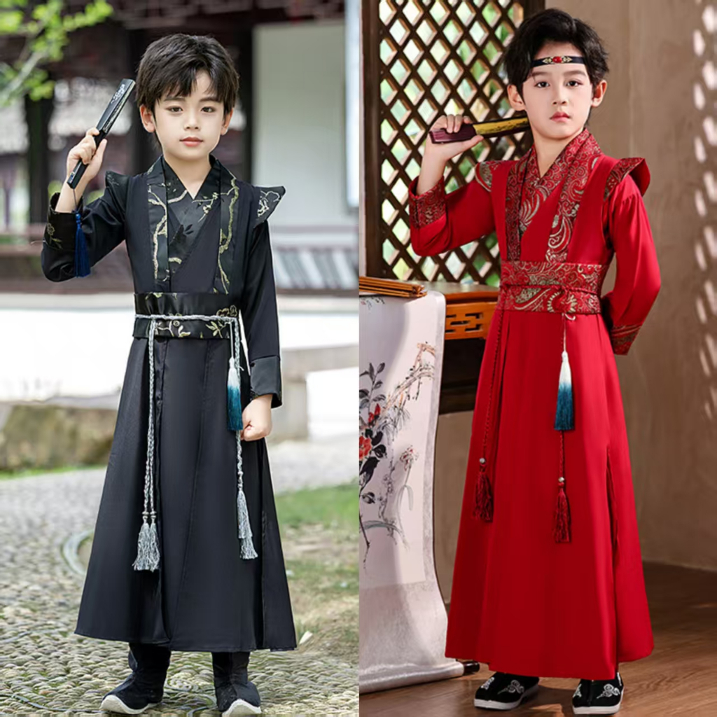 L&L ชุดเด็กชาย (แถมฟรีพัด) LINGFENG ชุดจีน ชุดลมจีนย้อนยุคสมัยโบราณ HANFU  ชุดจีนเด็กชาย แถมพัด 110-170cm.