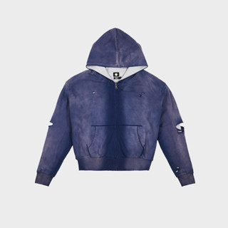 Faded Blue New Moon Zipper Thermal Hoodie