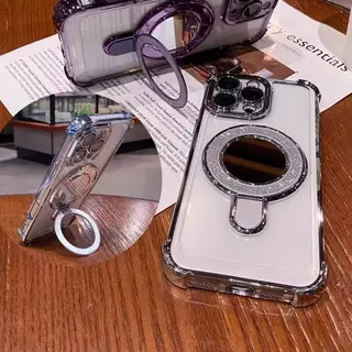 เคสแหวนเพชร ตั้งได้ สำหรับ iPhone X 11 13 14 15 16 16Pro max 15Pro เคสกระจก สวยหรู กากเพชร แหวนกระจก 2in1 กันกล้อง BB1