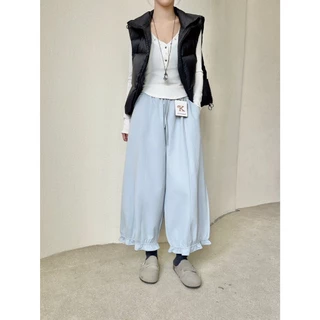 Reallyshops #9379(K) กางเกงขายาวบอลลูนปลายดอกไม้ เอวยางยืด ผู้หญิง พร้อมส่ง