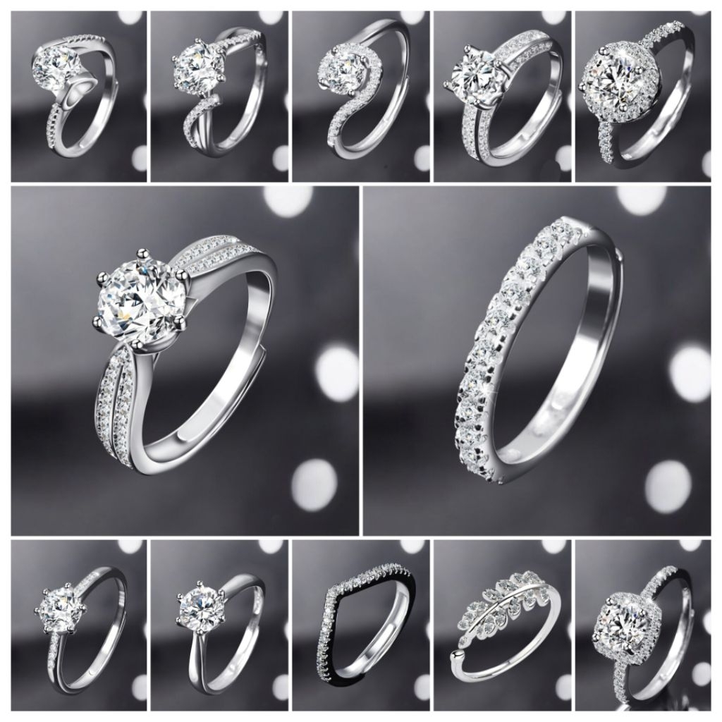 [COD]แหวนเพชรรัสเซีย แหวนแฟชั่น แหวนหมั้น ราคาถูก พร้อมกล่องเครื่องประดับ ปรับไซต์ได้