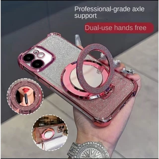 เคสแหวนเพชร ตั้งได้ สำหรับ iPhone X 11 13 14 15 16 16Pro max 15Pro เคสกระจก สวยหรู กากเพชร แหวนกระจก 2in1 กันกล้อง BB1
