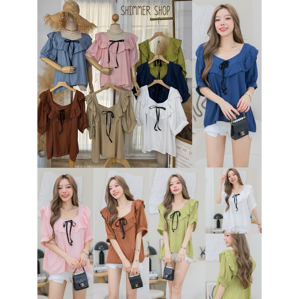 เสื้อคอตต้อน โบว์ดำติดอก ทรงสวยน่ารัก