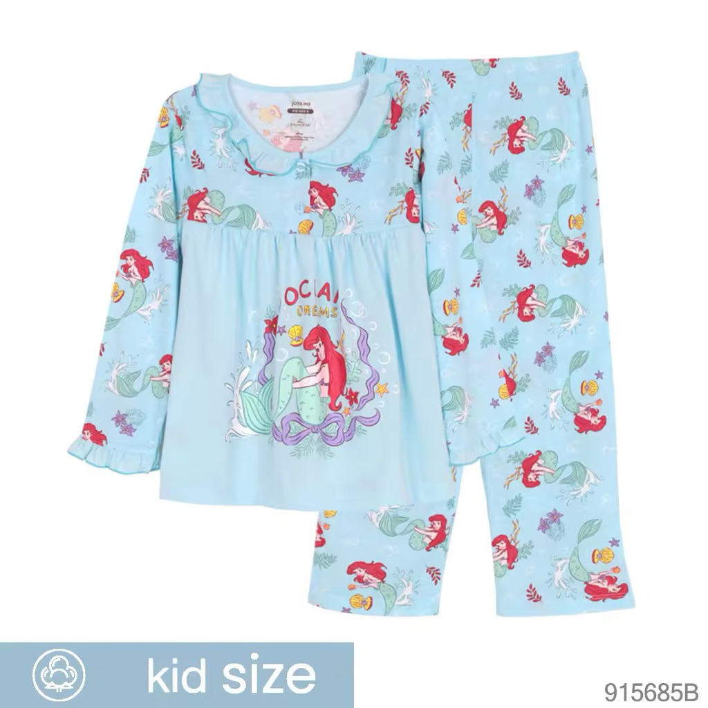 (New!) Josilins (Momoji) - ชุดนอนเด็กผู้หญิง เจ้าหญิง Ariel สีฟ้า / Size 4