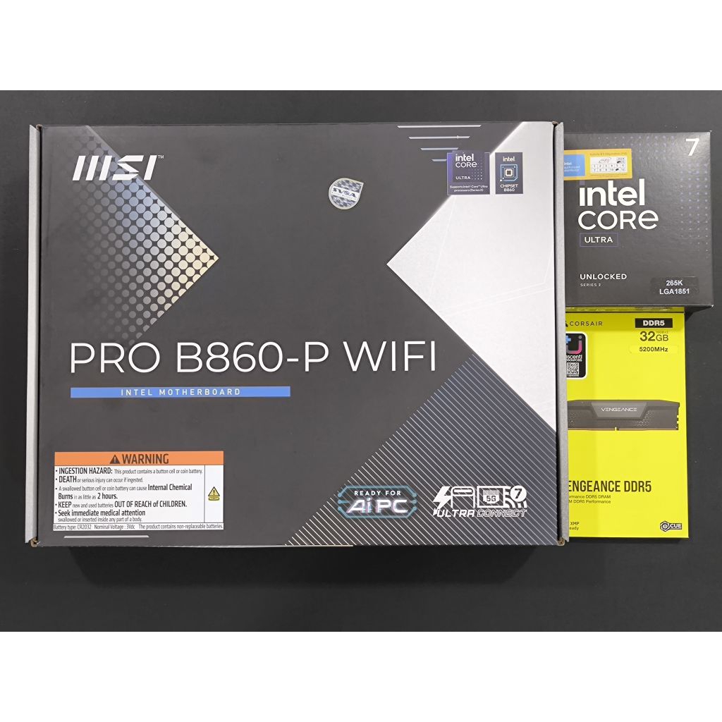 มือ1 Intel PC SET: Core Ultra 7 265K + MSI B860-P WiFi + 32GB DDR5 5200Mhz