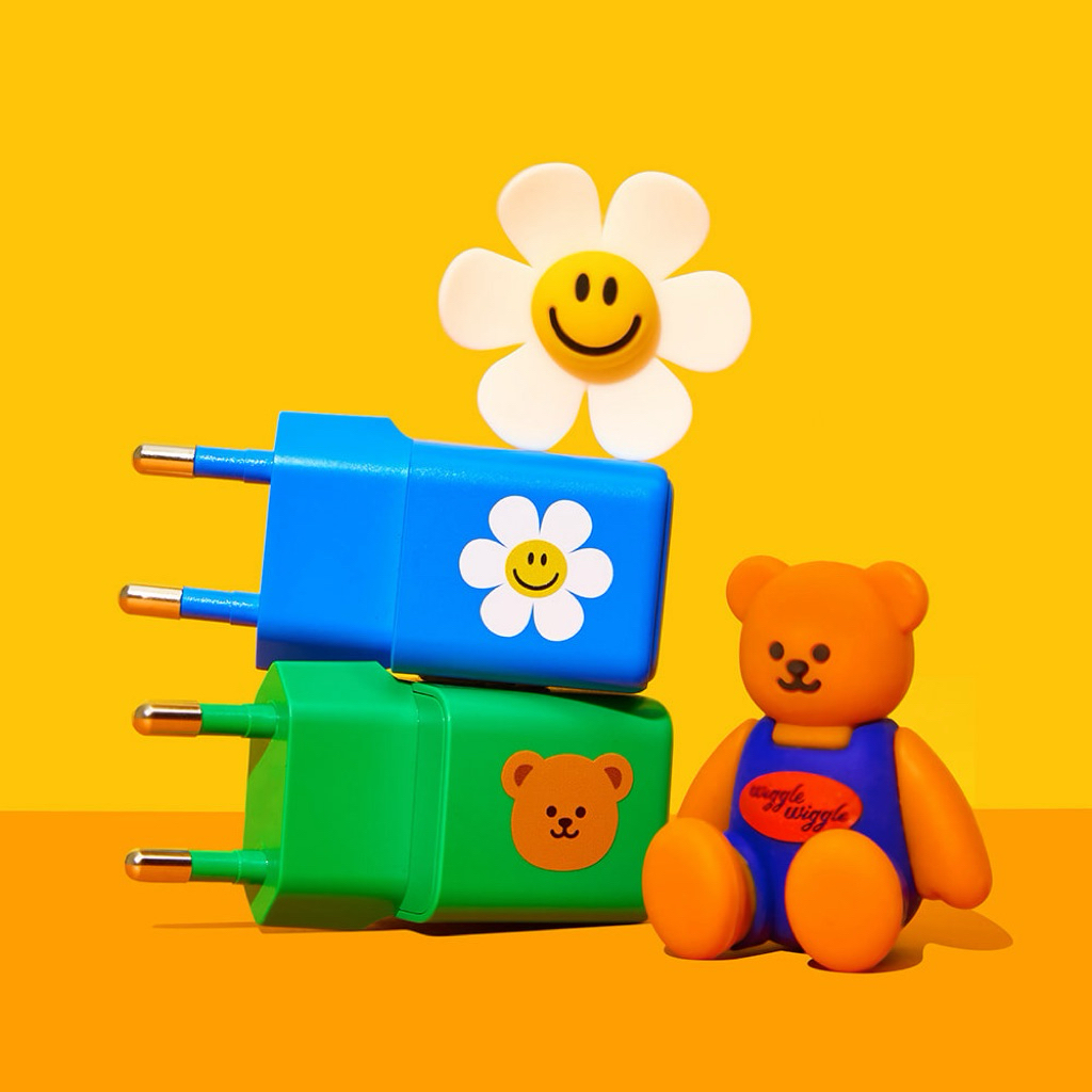 [WIGGLE WIGGLE] Fast Dual Charger ลาย Smile We Love/Wiggle Bear ชาร์จเร็ว 20W | USB-C และ USB-A | มีทั้งสีฟ้าและสีเขียว