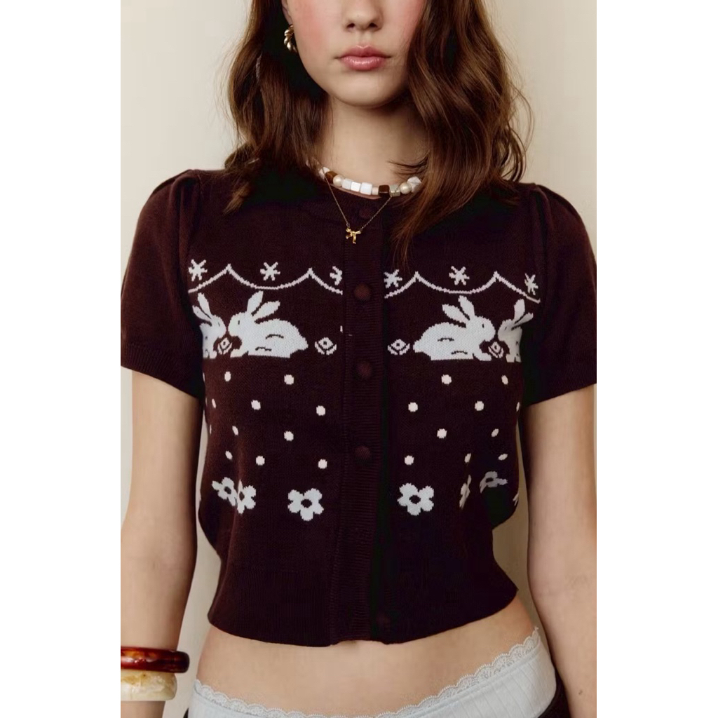 ส่งต่อ ไซส์ L ซักอย่างเดียว STYLIST x Brinkkty - Kiki Knitted wear 001 เสื้อไหมพรมคาร์ดิแกนแขนสั้น