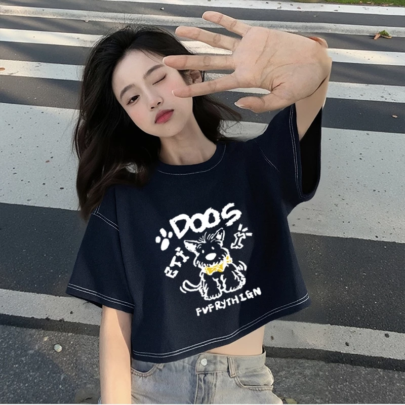 เสื้อครอปเอวลอยสาวอวบอ้วนไซส์ใหญ่ oversize เสื้อผ้าแฟชั่นวัยรุ่นน่ารักๆ เสื้อยืดลายการ์ตูนสวยๆผู้หญิงฤดูร้อนแบบหลวมใหม่ thumbnail 3
