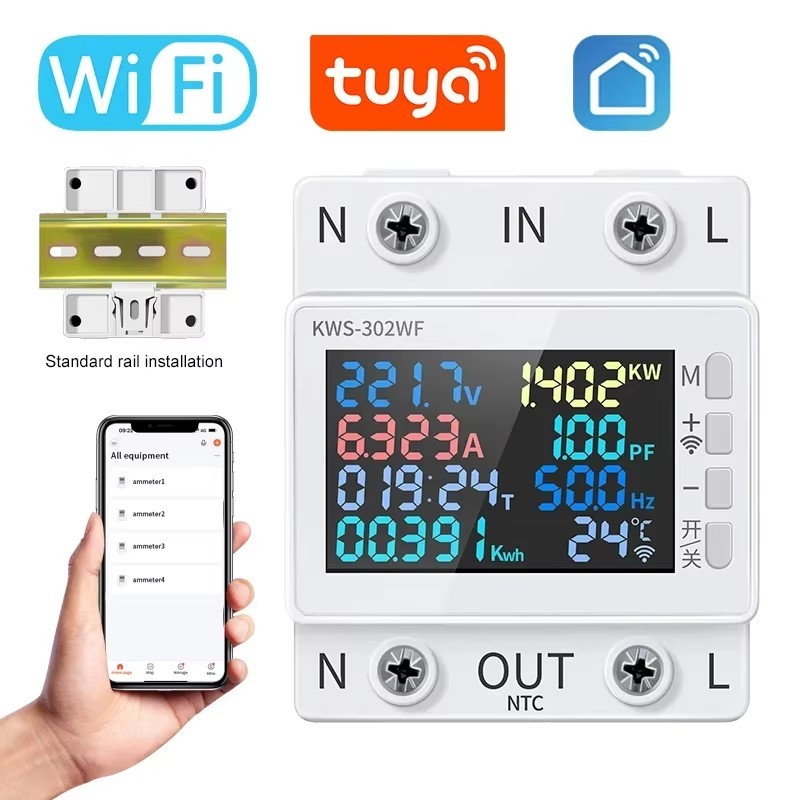 Tuya Smart meter  8 in 1  เครื่องวัดพลังงานไฟฟ้า WiFi วัดแรงดันและกระแส 170V-270V – โปรปัง