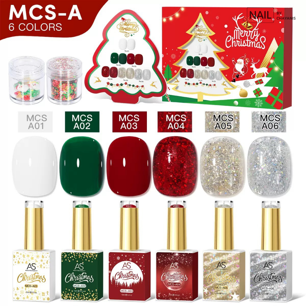 เซตสีเจลคริสมาส พร้อมของแต่งและชาร์ทโชว์ Christmas แบรนด์ AS เซต MCS-A