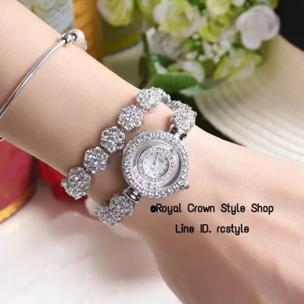 นาฬิกาผู้หญิง Royal Crown แท้100% นาฬิกาเพชร CZรุ่นสายยาวสองรอบเป็นสร้อยข้อมือ สาย5แบบให้เลือก นาฬิกากันน้ำ รับประกัน1ปี