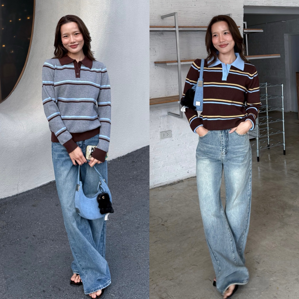 [เก็บโค้ด Trendy ลด30% เหลือ 413.-] Mori  Jeans (โมริ) กางเกงยีนส์ทรงกระบอกใหญ่ขาตรง เอวสูง ผ้าไม่ยืด