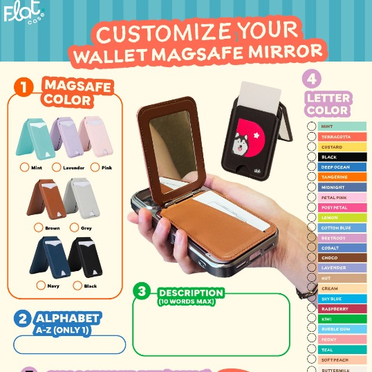 Flat.case - MagSafe Wallet Stand with Mirror (Free Customized เลือกตัวอักษร หน้าสัตว์ ของตกแต่งฟรี)