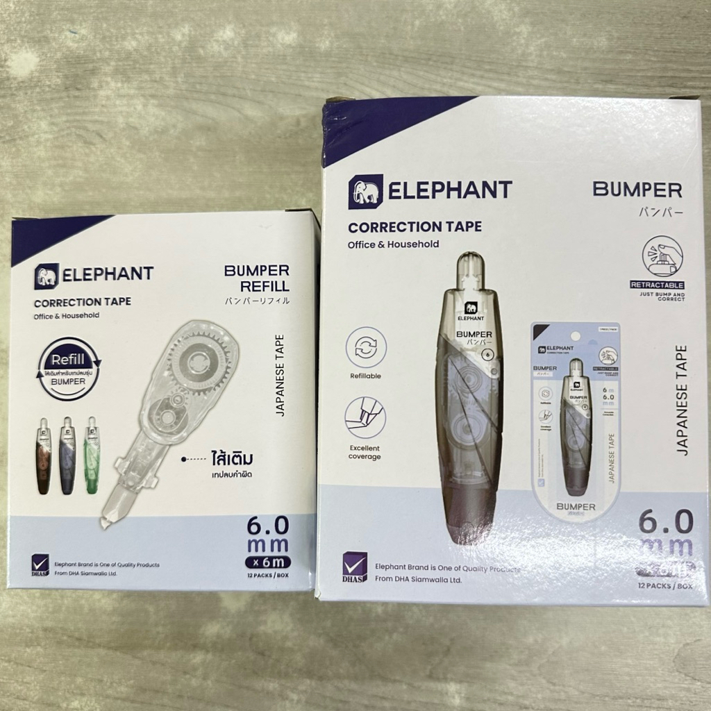 ยกโหล(12ชิ้น) ตราช้าง เทปลบคำผิด Bumper 6mm.x6M