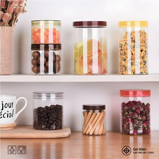 50ชิ้น เซ็ตกระปุกPET ใส ทรงกลม ขนาด 100mm ดีไซน์เรียบ แข็งแรง มีความจุ 540-1450ml แถมฟรี แผ่นโฟม บรรจุคุกกี้ อาหาร HC10