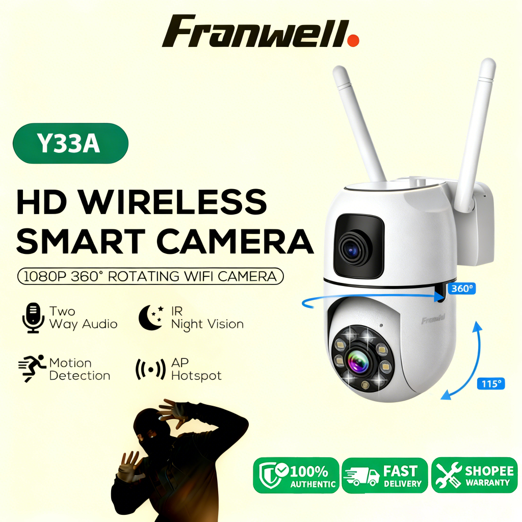 กล้อง WIFI CCTV V380 Y33A 8MP กล้องวงจรปิด IP ไร้สายแบบเลนส์คู่ กันน้ำ กลางคืนสี