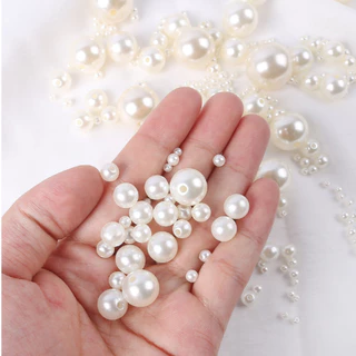 ลูกปัดไข่มุกจําลอง ABS ขนาด 3-20mm สีขาว สีชมพู สีเบจ รูตรง ลูกปัดมุกกลม สำหรับงาน DIY งานประดิษฐ์