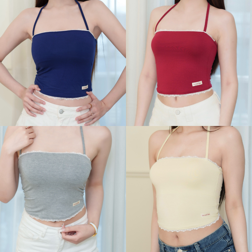 Lace top (XS-M) by Lace and Love เสื้อเกาะอกคล้องคอ ดีเทลลูกไม้ลงตัวสุดๆ ทรงสวยมาก ผ้ายืดหนา