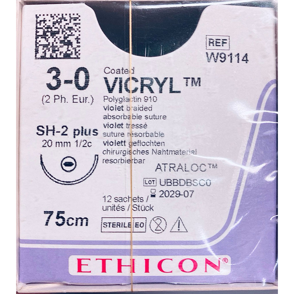 ETHICON ไหมละลาย Vicryl 3-0 75cm ยี่ห้อ Johnson ของแท้ 100% ราคาต่อกล่อง (1 กล่อง 12 ชิ้น)