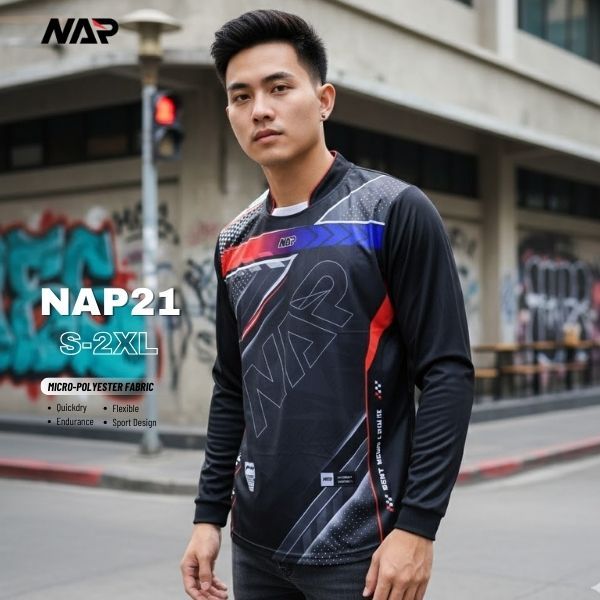 NAP21 เสื้อกีฬาแขนยาว ผ้าไมโคร ไซส์ S-7XL