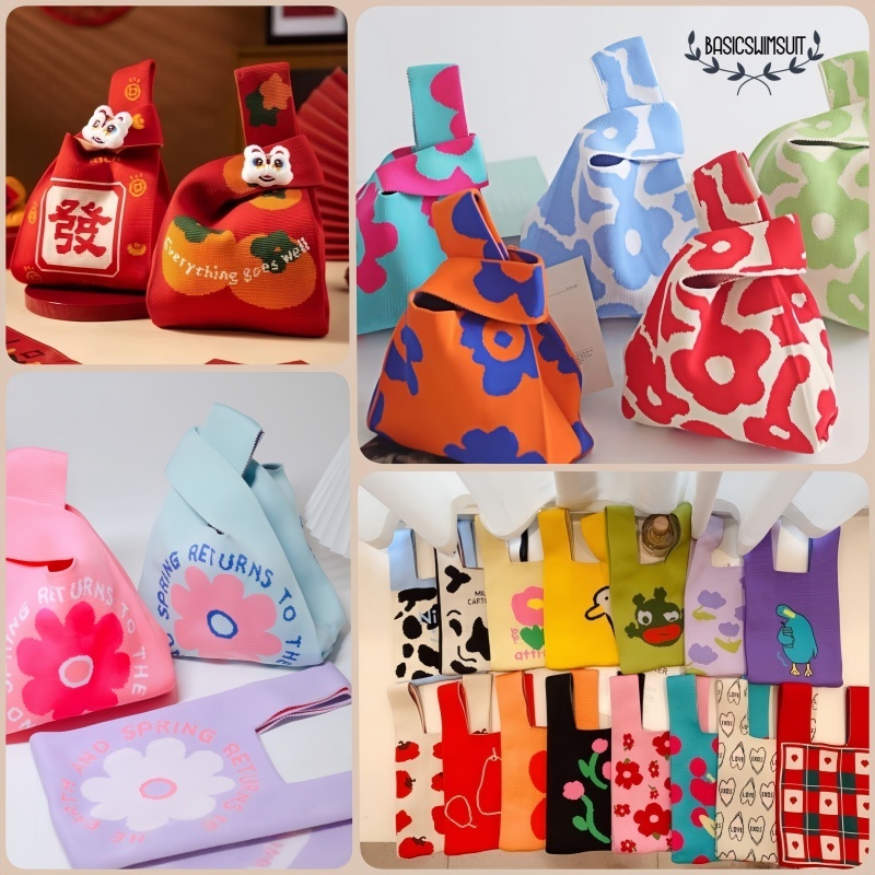 Basic swimsuit กระเป๋าผ้า ถุงผ้าพกพา ลายการ์ตูน น่ารัก น้ำหนักเบา สไตล์หลากหลาย COD