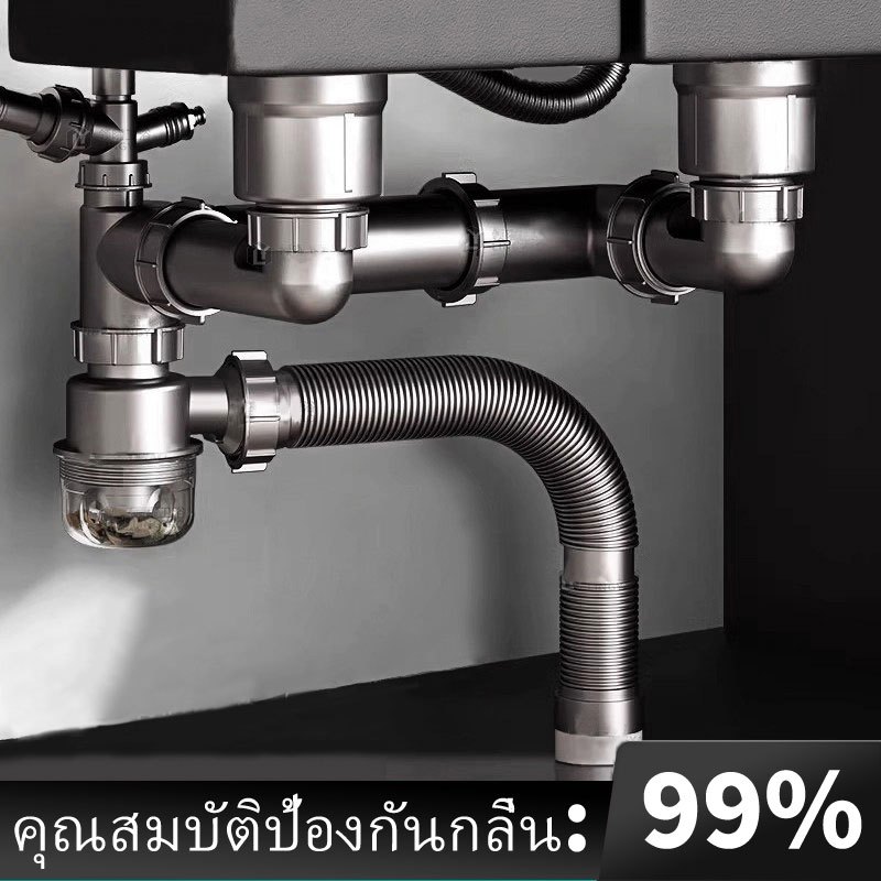 ชุดท่อระบายน้ำกันกลิ่น พร้อมท่อระบายน้ำล้น ถ้วยกรอง อุปกรณ์ควบคุมกลิ่น