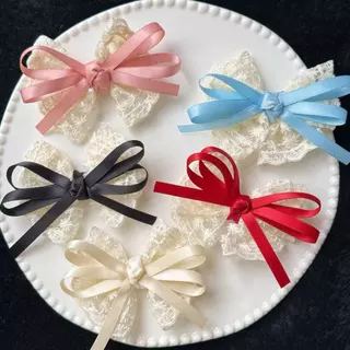 Rubuyou กิ๊บติดผม ลูกไม้น่ารัก Bowknot Hairpin Duckbill เกาหลีหวาน คลิปด้านข้าง Bangs เครื่องประดับผม นักเรียนสำหรับผู้ห