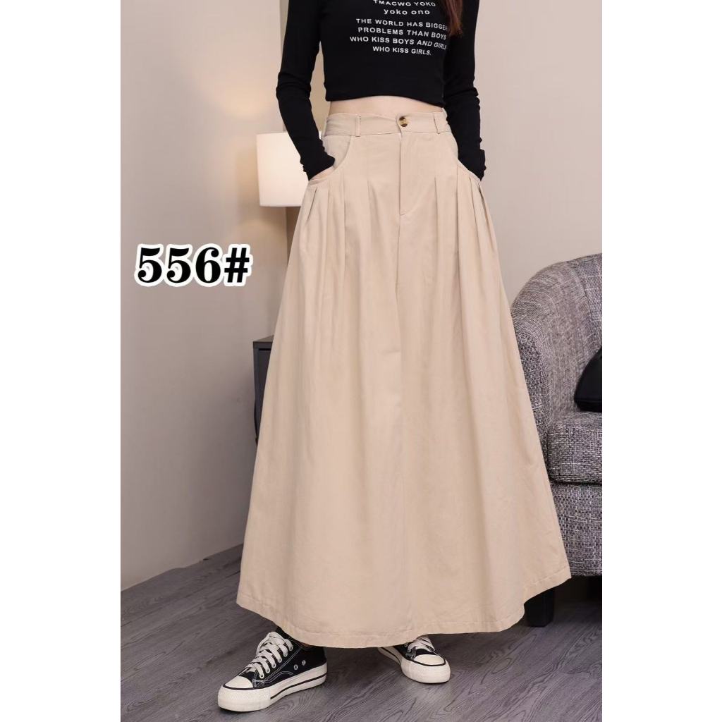 [พร้อมส่ง]  กระโปรงยาว มีกระเป๋าสองข้างผ้านิ่มใส่สบาย สำหรับสตรี-556