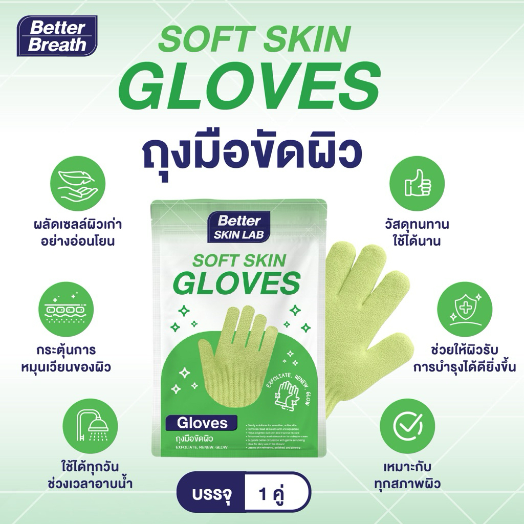ถุงมืออาบน้ำ ถุงมือขัดผิว Better breath ใช้สำหรับอาบน้ำบรรจุ 1 คู่