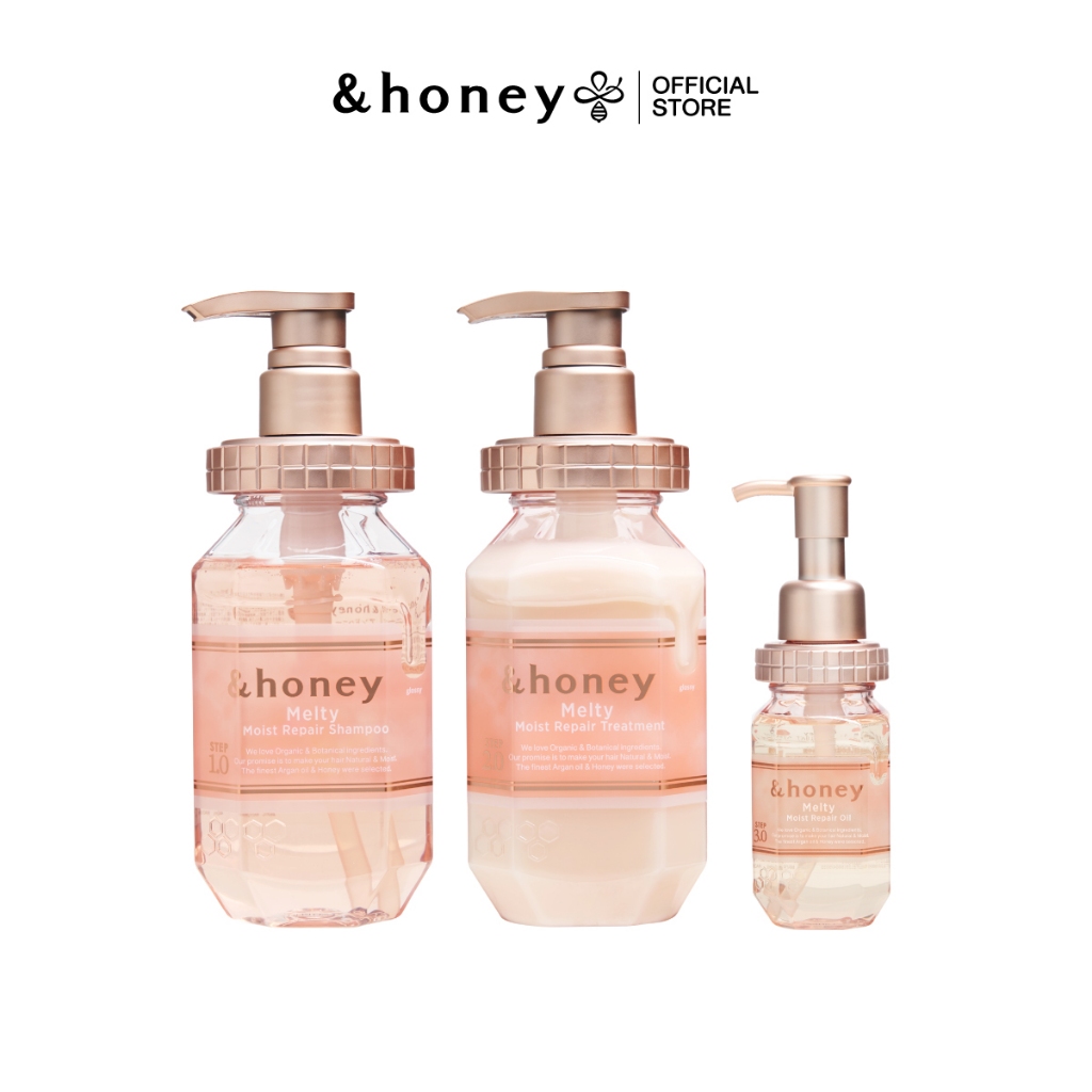 [MELTY 3 STEPS] &HONEY MELTY MOIST REPAIR SHAMPOO 440ML +  TREATMENT 445G + OIL 100ML (แชมพู+ทรีทเม้นท์+ออยล์บำรุง)