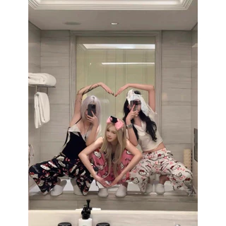 กางเกงชุดนอนลาย hello Kitty กำมะหยี่ ผ้านุ่ม ใส่สบาย เอวสม็อคสาวๆใส่สวยยย P105