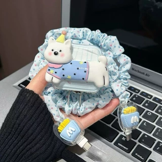 พร้อมส่งจากไทย หมาเสื้อฟ้า ชุดพันสาย เคสหัวชาร์จ ลายการ์ตูน ตัวถนอมสาย USB สำหรับ iphone 20w 18w 35W