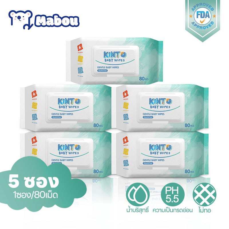 【5 แพ็ค】Mabou ทิชชู่เปียก Baby Wipes ผ้าเช็ด ไม่มีแอลกอฮอล์ 400pcs ห่อใหญ่ขึ้น แผ่นใหญ่ขึ้น ทิชชูสำห