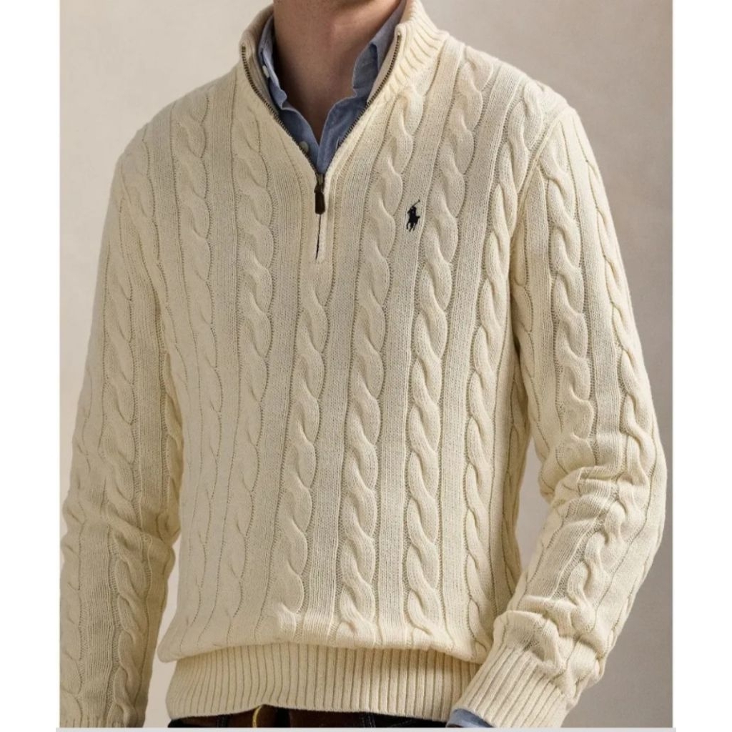 Polo ralph lauren Cable-Knit Cotton Quarter-Zip Sweater L