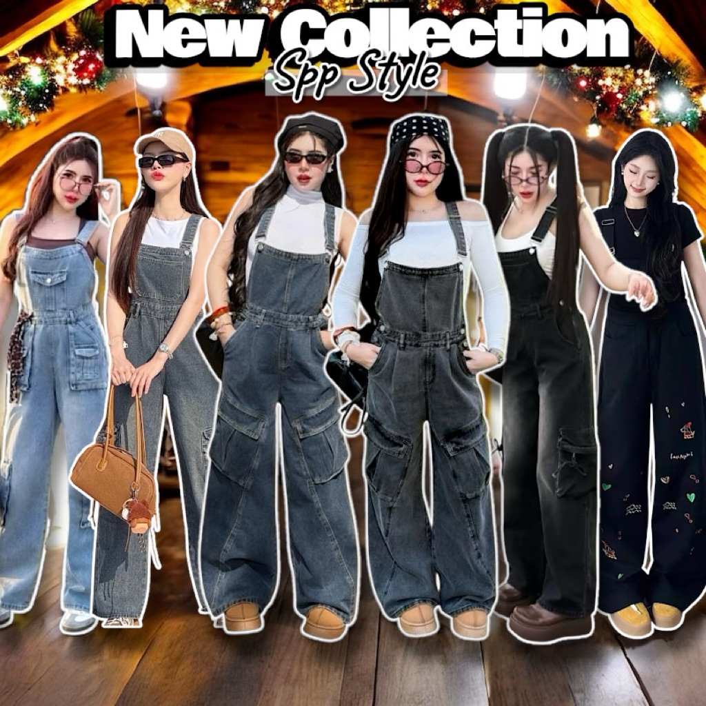 [ พร้อมส่ง ]   เอี๊ยมยีนส์ขายาวแต่งกระเป๋าด้านหน้าและด้านข้าง