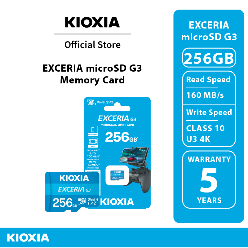 KIOXIA EXCERIA MicroSD G3 CL10 U3 4K Class R160MB/s ความจุ 256 GB Memory card การ์ดหน่วยความจำ (LMEX