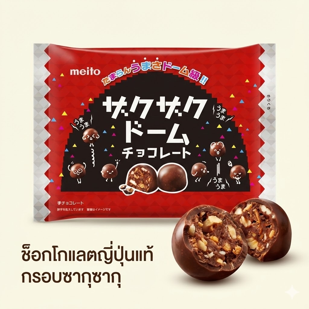 Meito Zakuzaku Dome Chocolate ช็อกโกแลตญี่ปุ่นแท้ โดมกรุบกรอบ 117g
