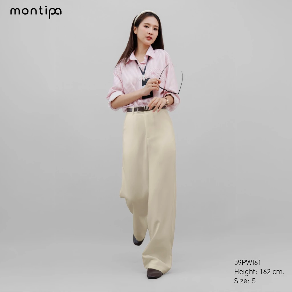 Montipa กางเกงทรงกระบอก ซิปหน้า แต่งกระเป๋าหลัง ผ้า Iron Free 59PWI61