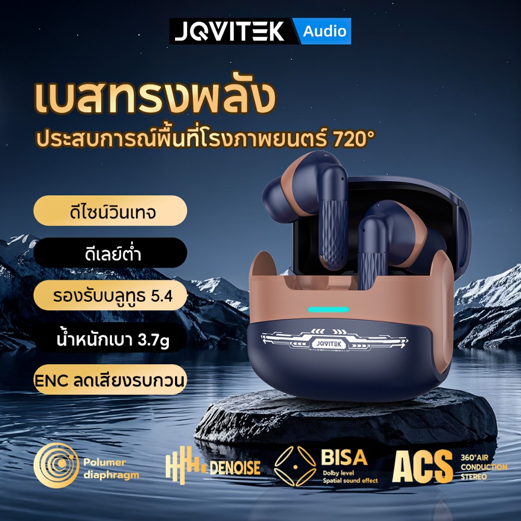 JQVITEK หูฟังบลูทูธ ไร้สาย หูฟังเกมมิ่ง TWS HiFi ลดเสียงรบกวน บลูทูธ 5.4 กันน้ำ IPX5 ไมโครโฟนในตัว GM09