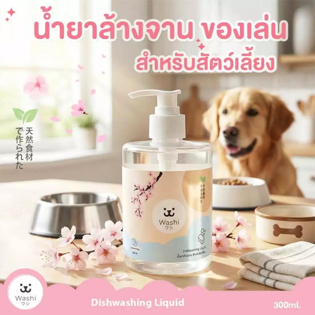 Washiワシ น้ำยาล้างจานสัตว์เลี้ยง สูตรอ่อนโยน ชามอาหาร ของเล่น ของใช้ สัตว์เลี้ยง สุนัข แมว