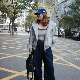 👉 พร้อมส่ง ✅ HUEGAH Cropped Hoodie เสื้อหนาวมีฮู้ด ทรงครอป ไซซ์ใหญ่