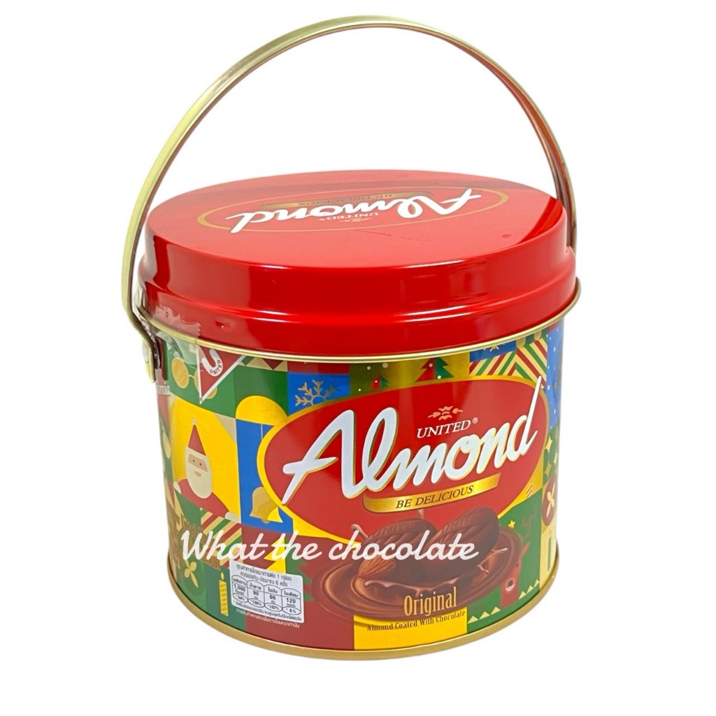 United Almond chocolate ช็อคโกแลตอัลมอลด์ถังเหล็ก (ลายคริสมาส)