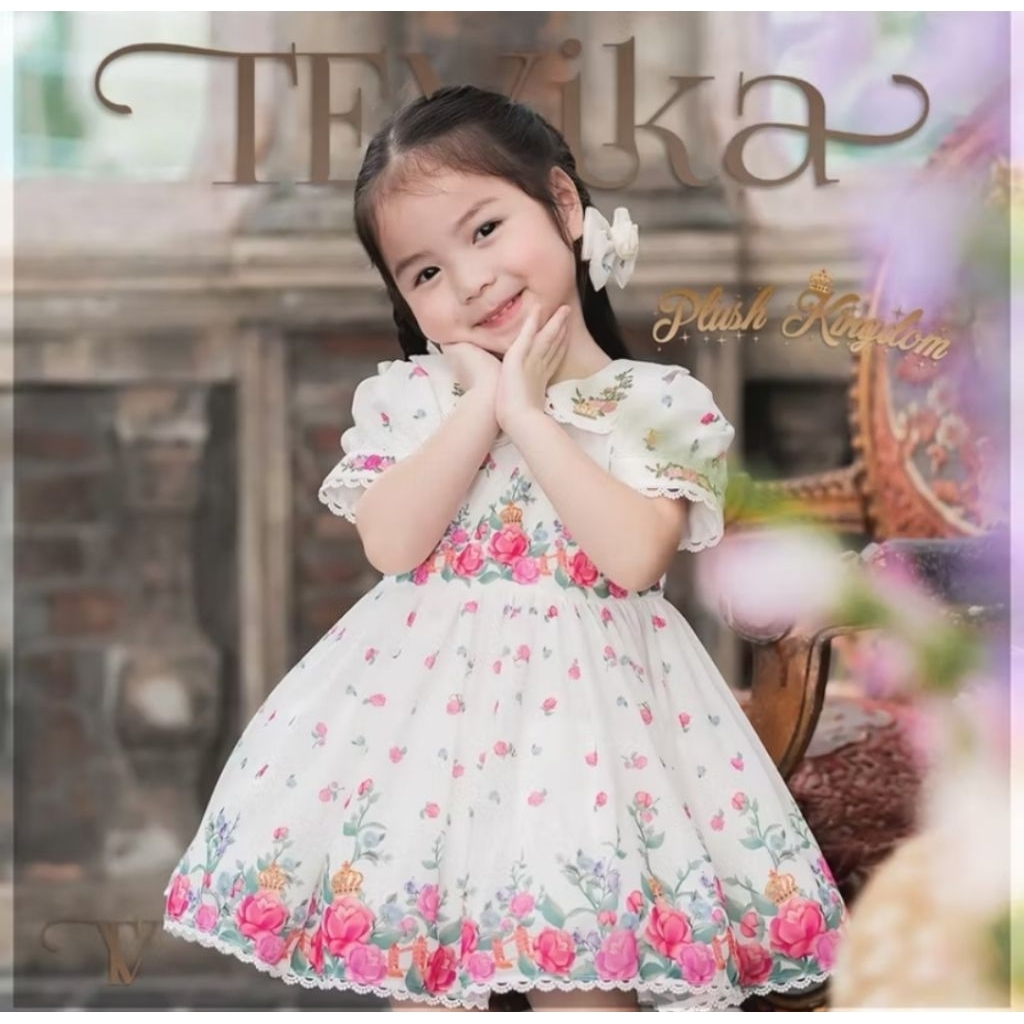 Tevika เดรสสีขาวลายกุหลาบ ไซส์ 110 มือ 2