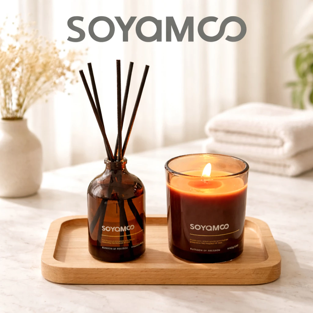 [บรรจุกล่องของขวัญ] SOYaMOO เทียนหอมอโรม่า ก้านน้ำหอม ชุดของขวัญ Reed Diffuser+Soy Candle