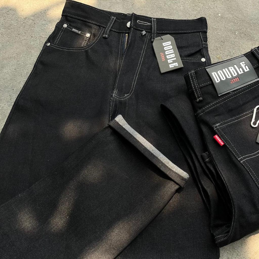กางเกงมิดไนท์ด้ายเทา 15 oz ผ้าดิบรุ่นผ่านน้ำของ DOUBLE JEANS ทรงกระบอกใหญ่ ใส่สบาย นิ่มเข้ารูป