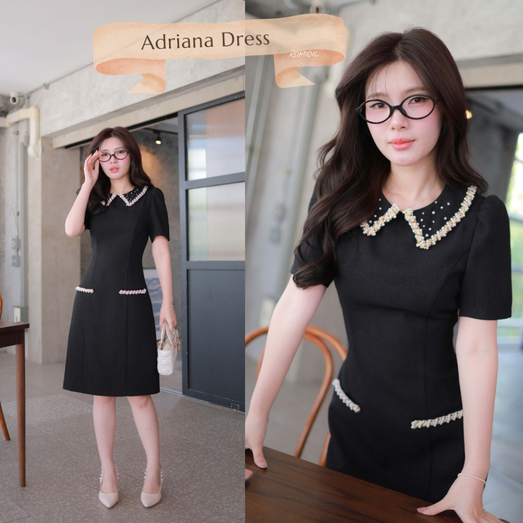 "Romi"Oil" Adriana Dress (Black) K354 ชุดเดรสสีดำ (ปกแต่งมุก)