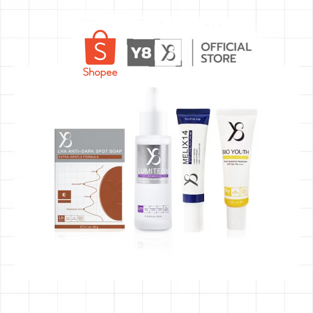 [เซต 4ชิ้น] Y8 เซตดูแลผิวหน้า ครบวงจร สบู่LHA เซรั่มLUMITECH ครีมMELIX14 กันแดดBIO