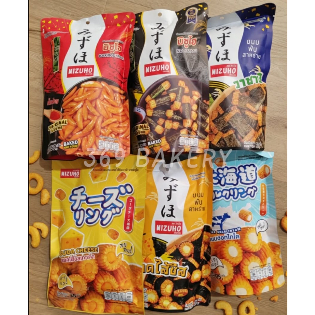 🧀ขนมข้าวอบกรอบญี่ปุ่น โนริมากิพันสาหร่าย ข้าวเกรียบญี่ปุ่นสอดไส้ นม และชีส 6 รสชาติ จากแบรนด์ Mizuho